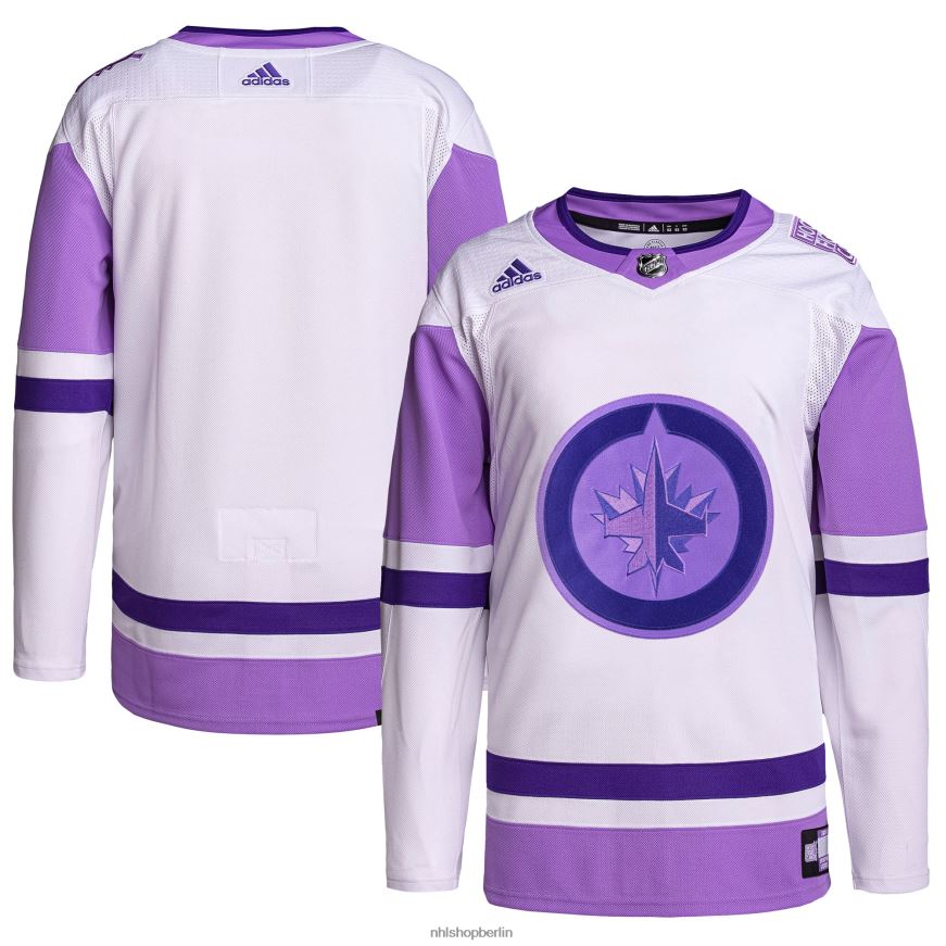 Männer NHL Winnipeg Jets adidas weiß/lila Hockey bekämpft Krebs Primegreen authentisches Blanko-Trainingstrikot Kleidung BF680T1695