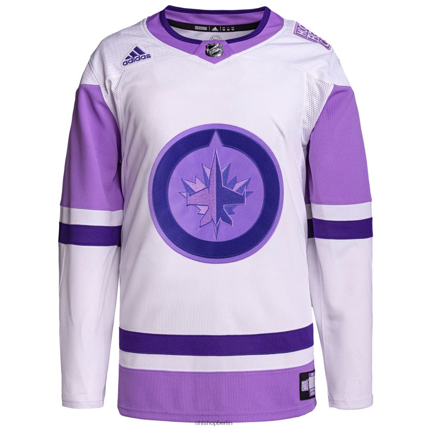 Männer NHL Winnipeg Jets adidas weiß/lila Hockey bekämpft Krebs Primegreen authentisches Blanko-Trainingstrikot Kleidung BF680T1695