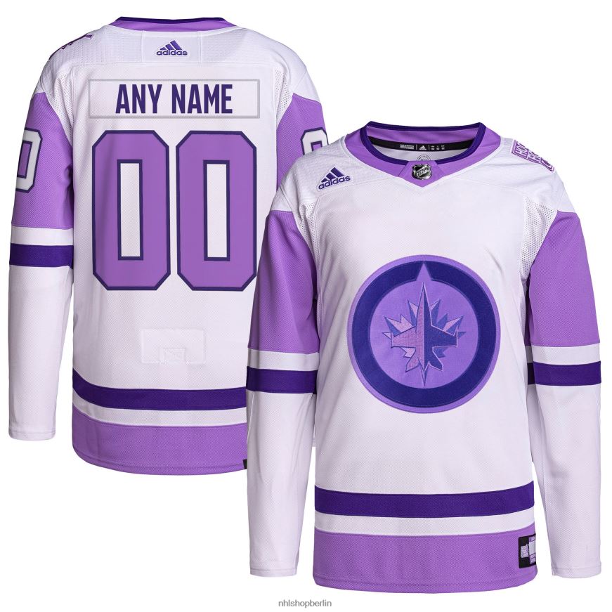 Männer NHL Winnipeg Jets adidas weiß/lila Hockey bekämpft Krebs Primegreen authentisches individuelles Trikot Kleidung BF680T1456