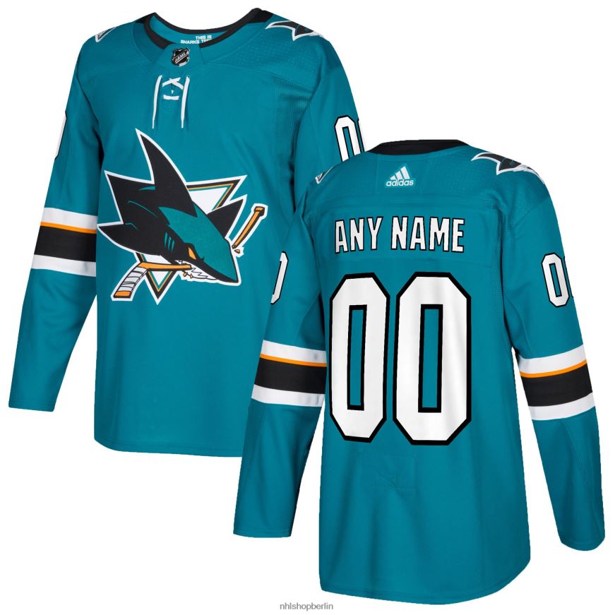 Männer NHL adidas San Jose Sharks authentisches individuelles Trikot in Blaugrün Kleidung BF680T2440