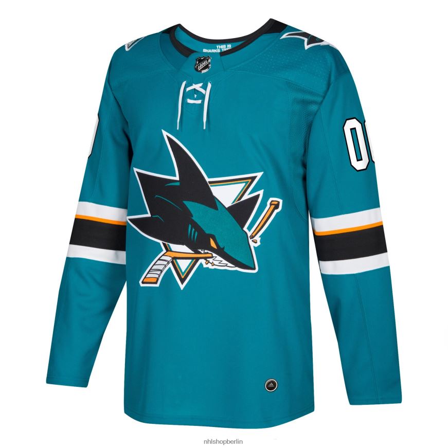 Männer NHL adidas San Jose Sharks authentisches individuelles Trikot in Blaugrün Kleidung BF680T2440