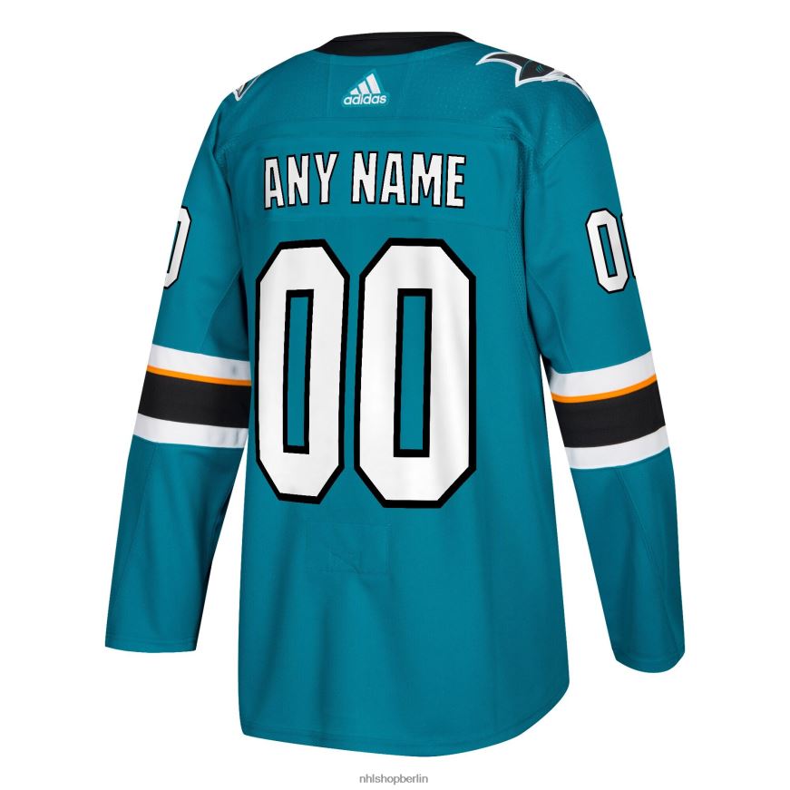 Männer NHL adidas San Jose Sharks authentisches individuelles Trikot in Blaugrün Kleidung BF680T2440