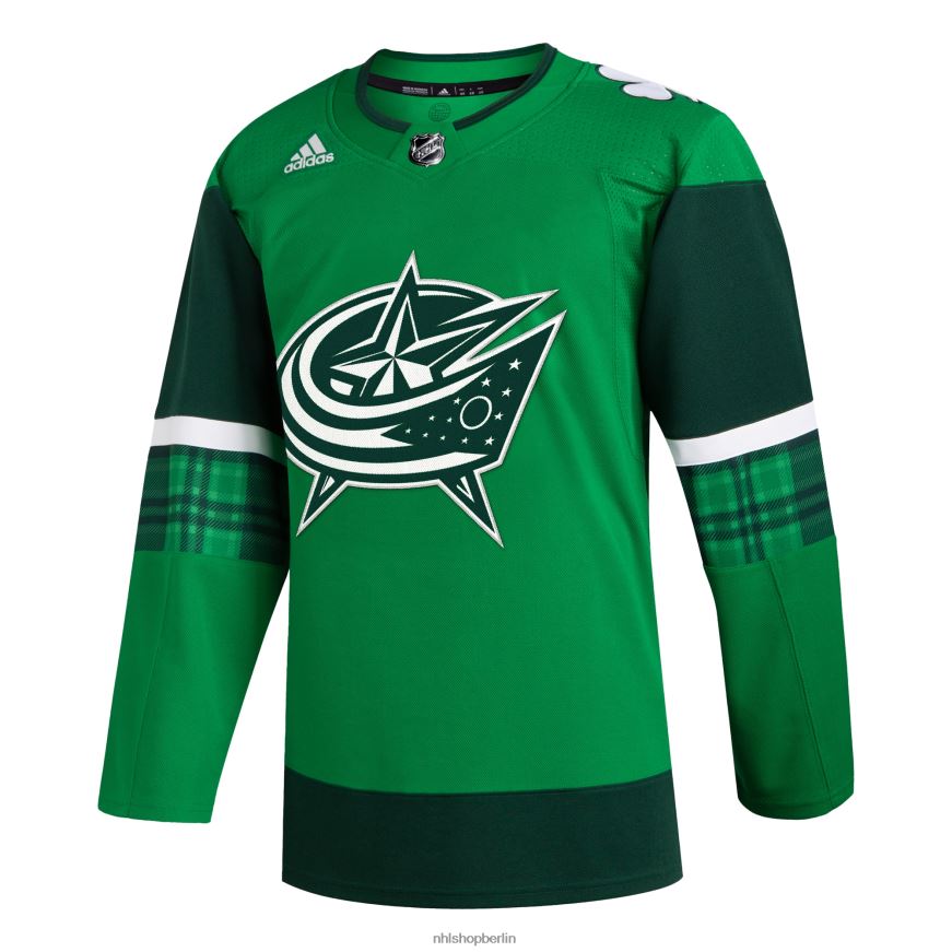 Männer NHL columbus blue jacken adidas kelly green 2023 st Patrick\s Day Primegreen authentisches Trikot Kleidung BF680T301