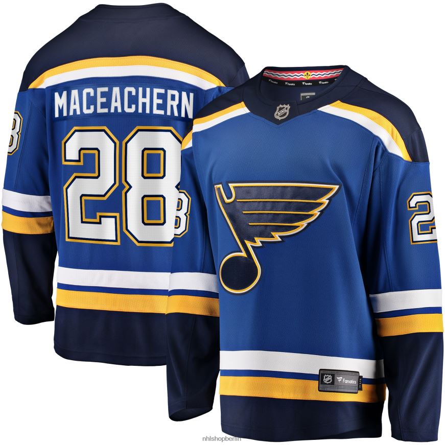 Männer NHL st Blaues Heim-Ausreißer-Spielertrikot mit Louis Blues Mackenzie Maceachern Fanatics-Logo Kleidung BF680T1935