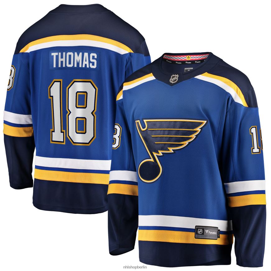 Männer NHL st Blaues Heim-Ausreißer-Spielertrikot mit Louis Blues Robert Thomas Fanatics-Logo Kleidung BF680T491