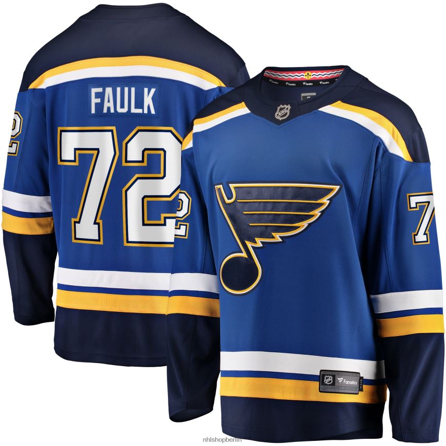 Männer NHL st Blaues Heim-Ausreißertrikot mit Fanatics-Logo der Louis Blues und Justin Faulk Kleidung BF680T973