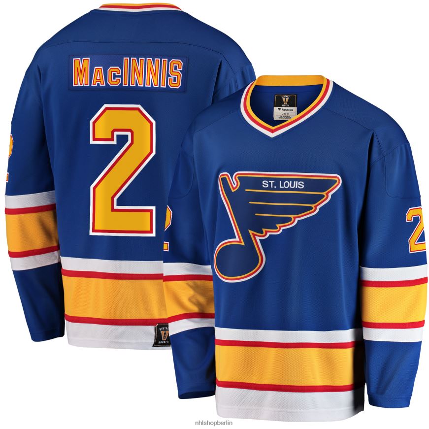 Männer NHL st Blaues Premier-Breakaway-Trikot für ausgeschiedene Spieler mit Louis Blues-Fanatiker-Logo und Al-Macinnis-Logo Kleidung BF680T715