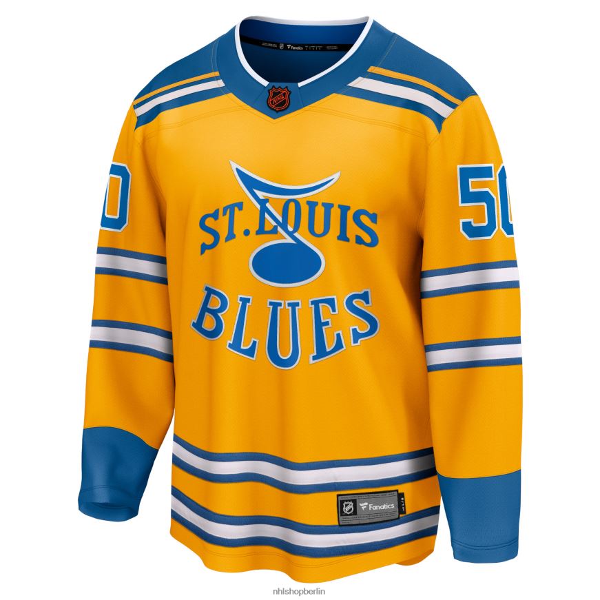 Männer NHL st Louis Blues Jordan Binnington Fanatics gebrandetes gelbes Special Edition 20 Breakaway-Spielertrikot Kleidung BF680T1177