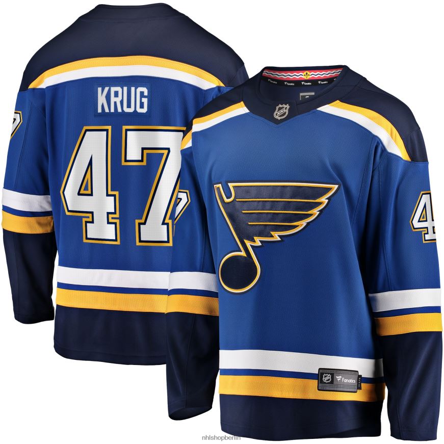 Männer NHL st Louis Blues Torey Krug Fanatics-gebrandetes blaues Home-Premier-Breakaway-Spielertrikot Kleidung BF680T1201