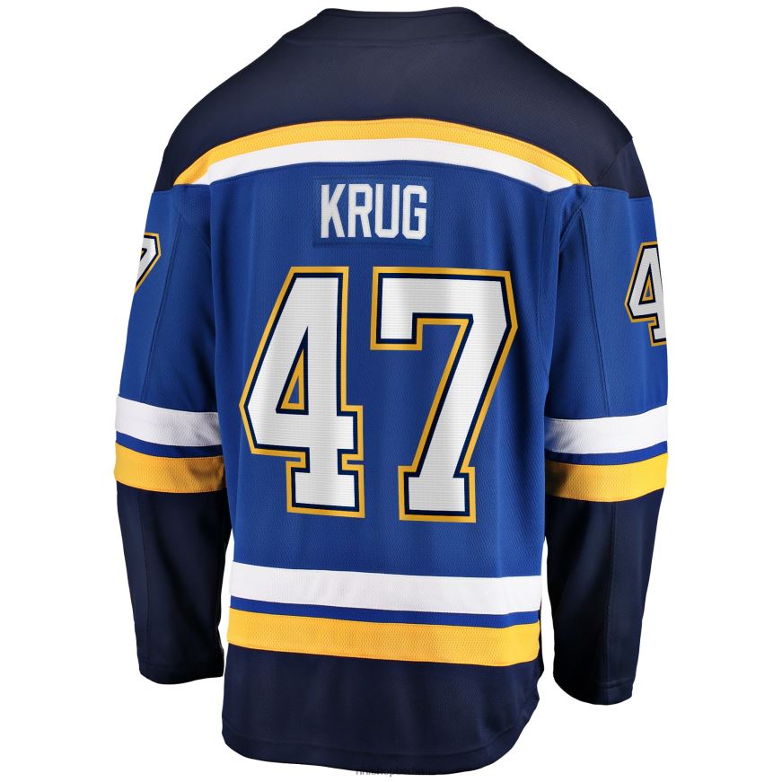 Männer NHL st Louis Blues Torey Krug Fanatics-gebrandetes blaues Home-Premier-Breakaway-Spielertrikot Kleidung BF680T1201